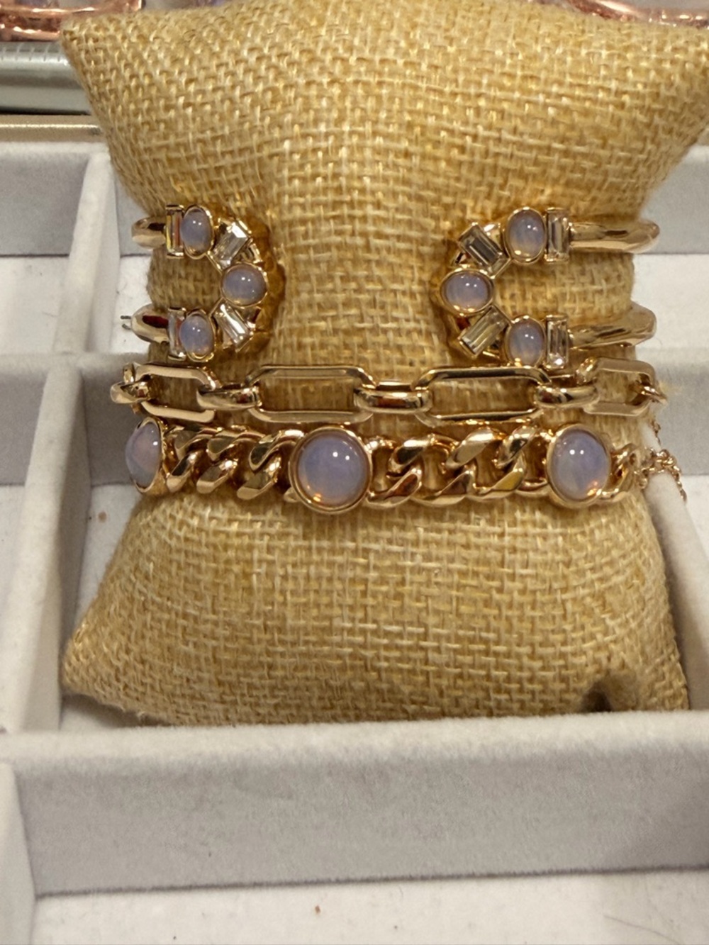 Bomb Party NWOT!! Gold-Tone Bracelet Stack with Lavender Cabochon Accents - Picture 2 of 3